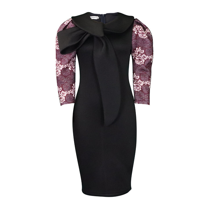 Damen elegantes Kleid mit Statement-Kragen und floralem Ärmel Drune