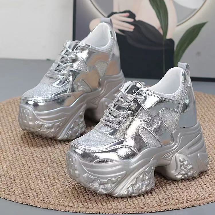 Damen modische Chunky Sneakers mit hoher Plateausohle und atmungsaktivem Mesh-Drune