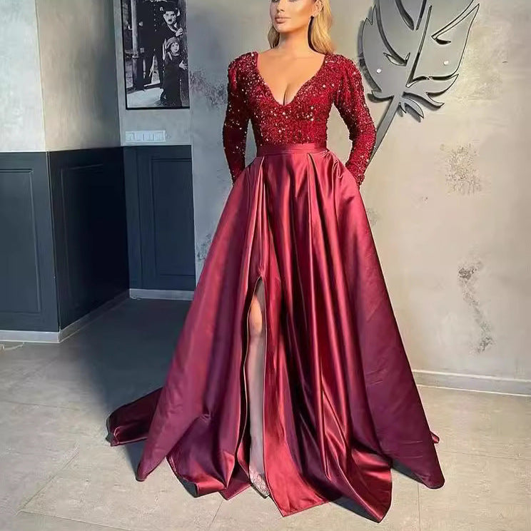 Damen Glamouröses Abendkleid mit funkelnden Pailletten und hohem Schlitz Drune