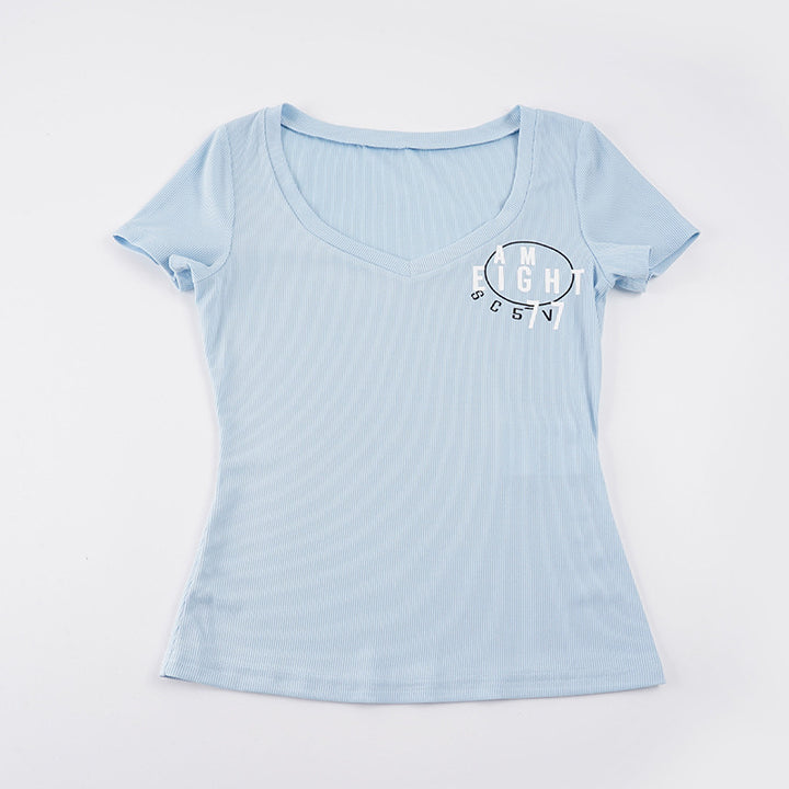 Damen Kurzarmshirt mit V-Ausschnitt und grafischem Print Drune