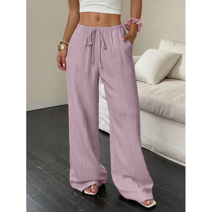 Damen lässige und weite Freizeit-Hose mit elastischem Bund und Bindegürtel Drune