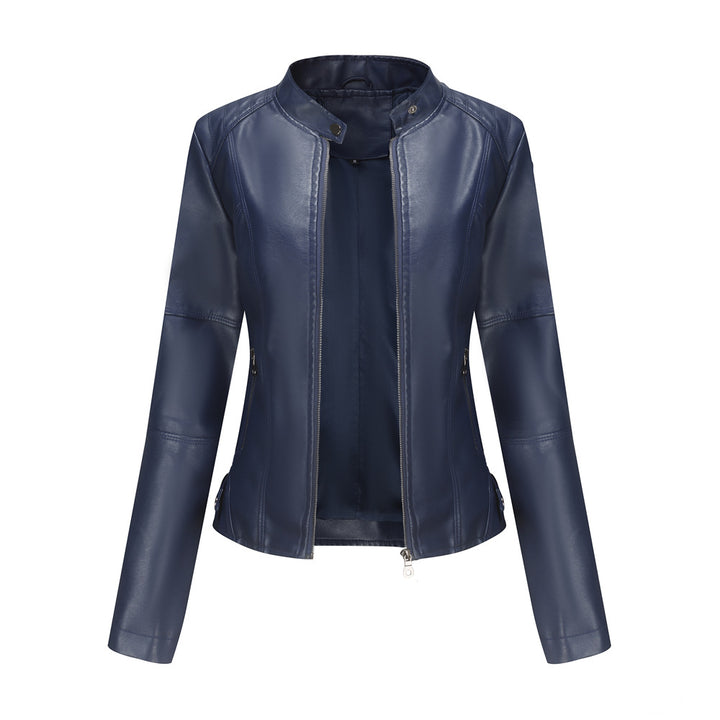 Damen nan taillierte Kunstlederjacke mit Stehkragen und durchgehendem Reißverschluss Drune
