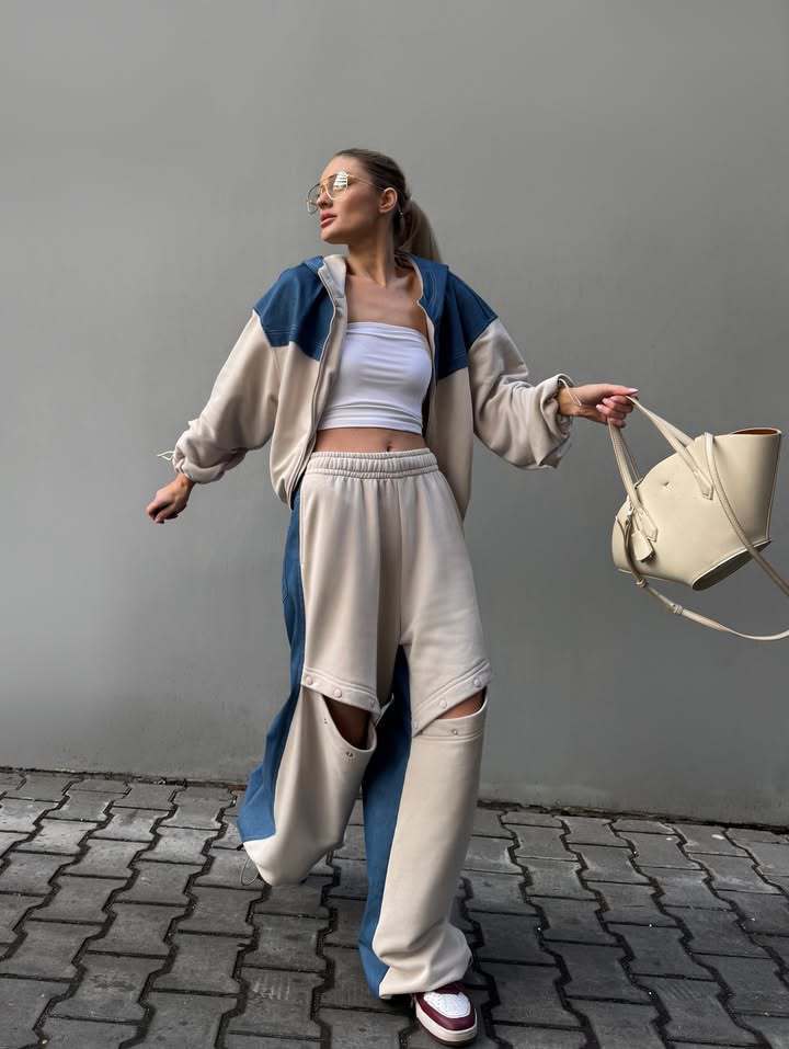 Damen Urbaner Sportanzug mit lässiger Jacke und weiten Hosen Drune
