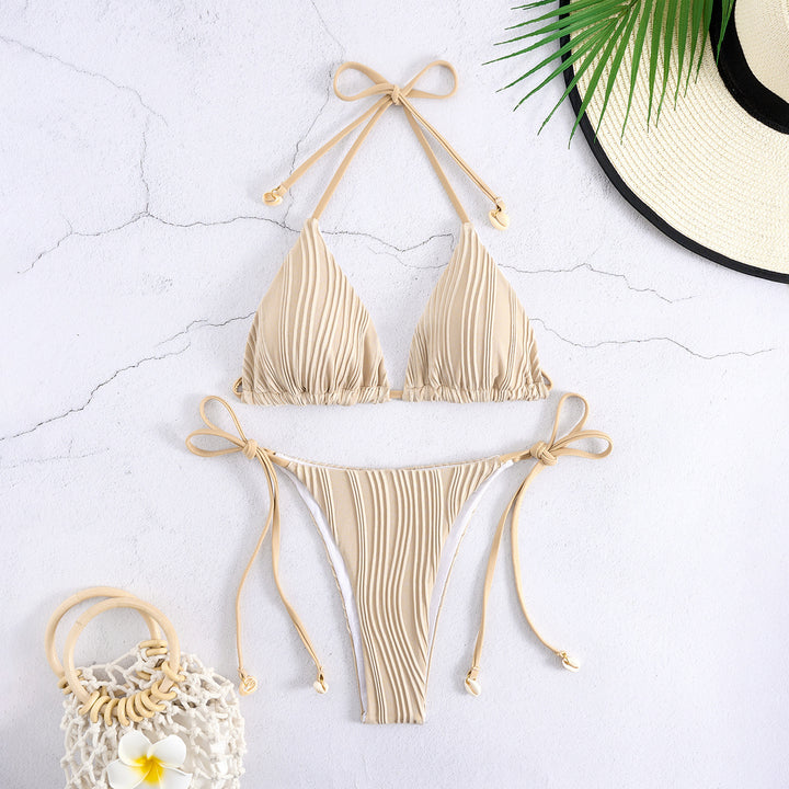 Damen Triangel-Bikini-Set mit raffinierten Rüschendetails und variablen Bindebändern Drune