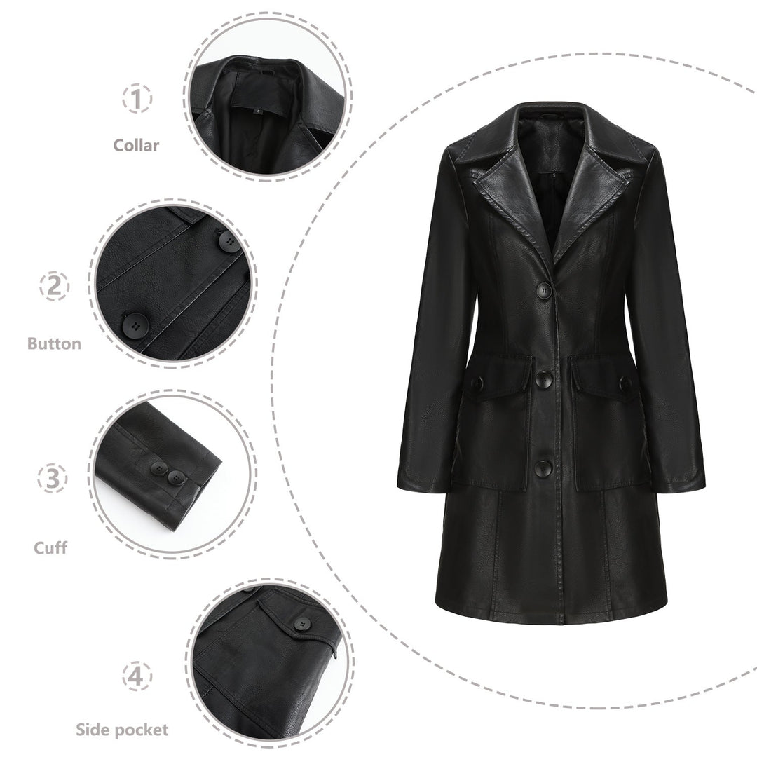 Damen modischer Kunstlederblazer mit praktischen Taschen Drune