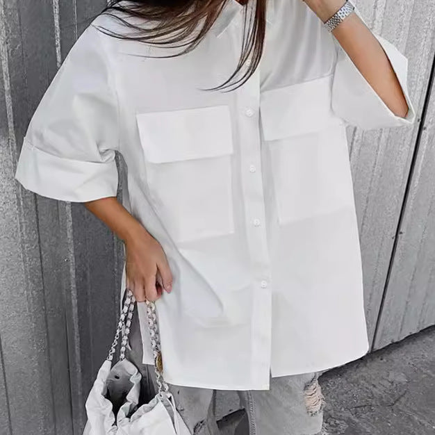 Damen Oversized Hemdbluse mit praktischen Taschen und elegantem Schnitt Drune