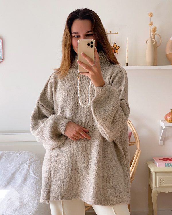 Damen lässiger Oversize Pullover mit hohen Ärmeln und unkonventionellem Schnitt Drune