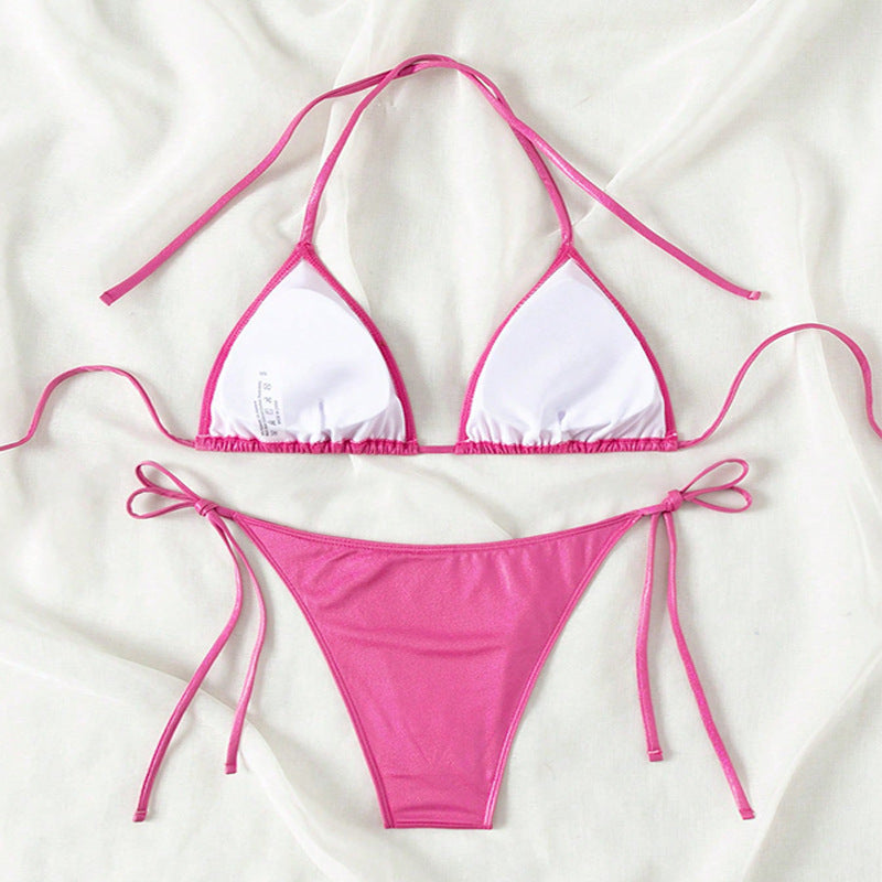Damen Hoch geschnittener glänzender Bikini Drune