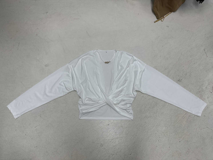 Damen lässiges Longsleeve-Oberteil mit eleganter Knotendetailierung Drune