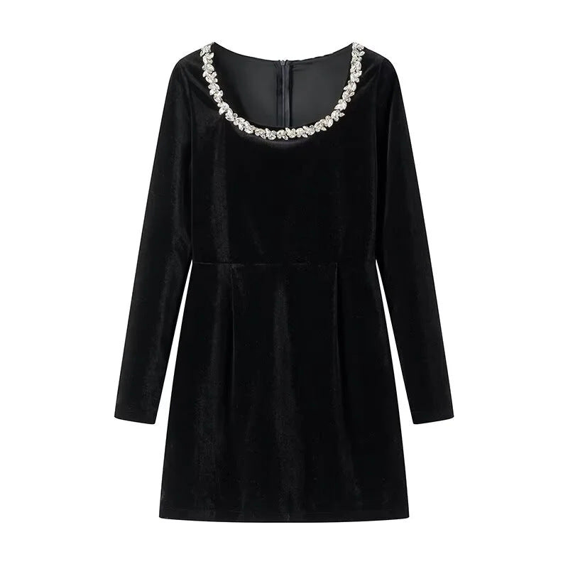 Damen elegant geschnittenes Langarmkleid mit verziertem Ausschnitt Drune