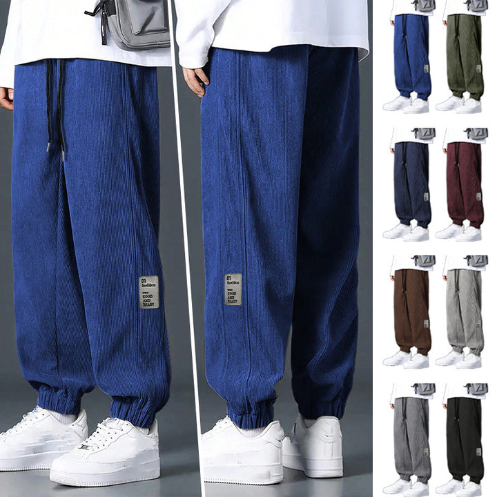 Herren nan Relax-Freizeithose aus feiner Breitkordstruktur mit Tunnelzug und elastischen Knöchelabschlüssen Drune
