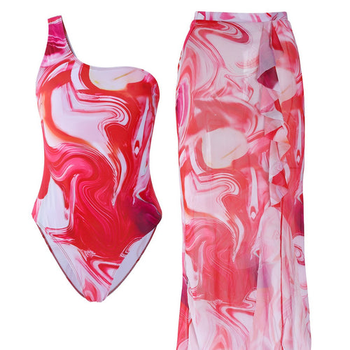 Damen Eleganter asymmetrischer Badeanzug mit passendem Pareo Drune