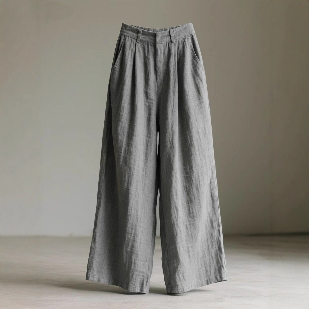 Damen weite Leinenhose mit eleganter Bundfalte und Taschen Drune