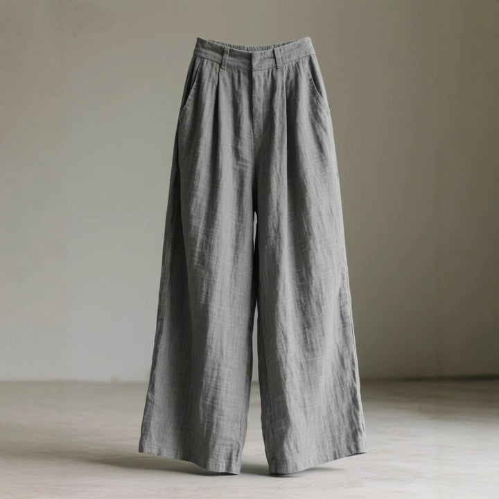Damen weite Leinenhose mit eleganter Bundfalte und Taschen Drune