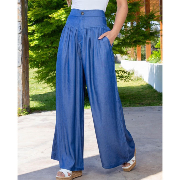 Damen Weit geschnittene Leinenhose mit Hohem Bund und praktischen Taschen Drune