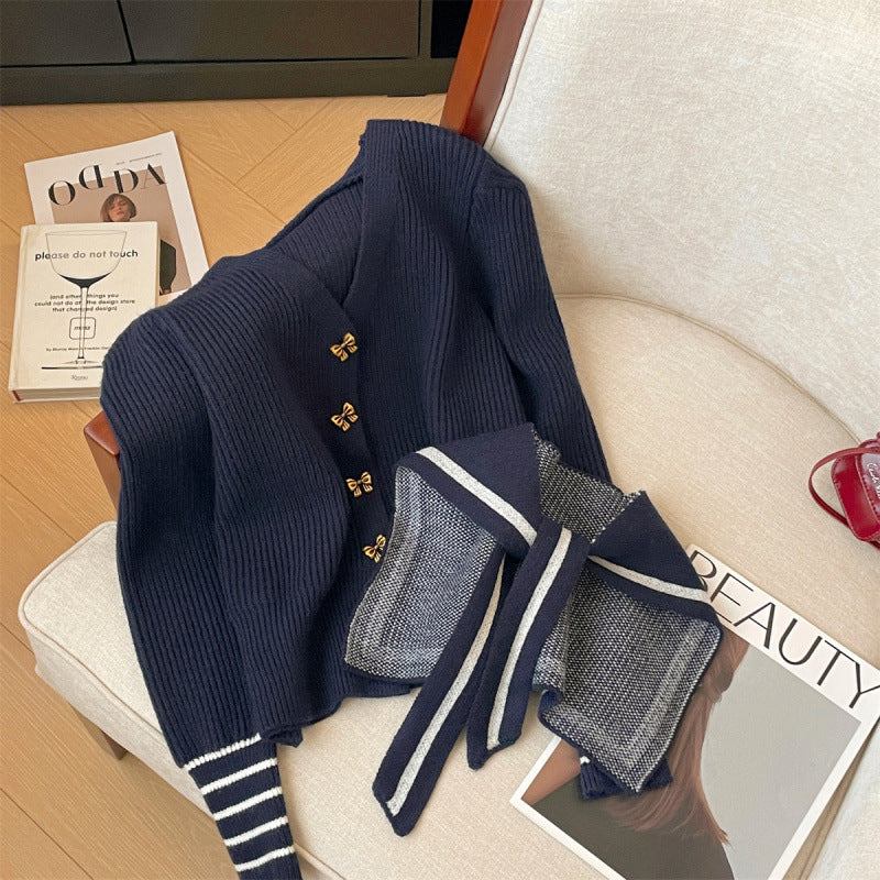 Damen Strickjacke mit maritimem Kragen und Knopfdetails Drune