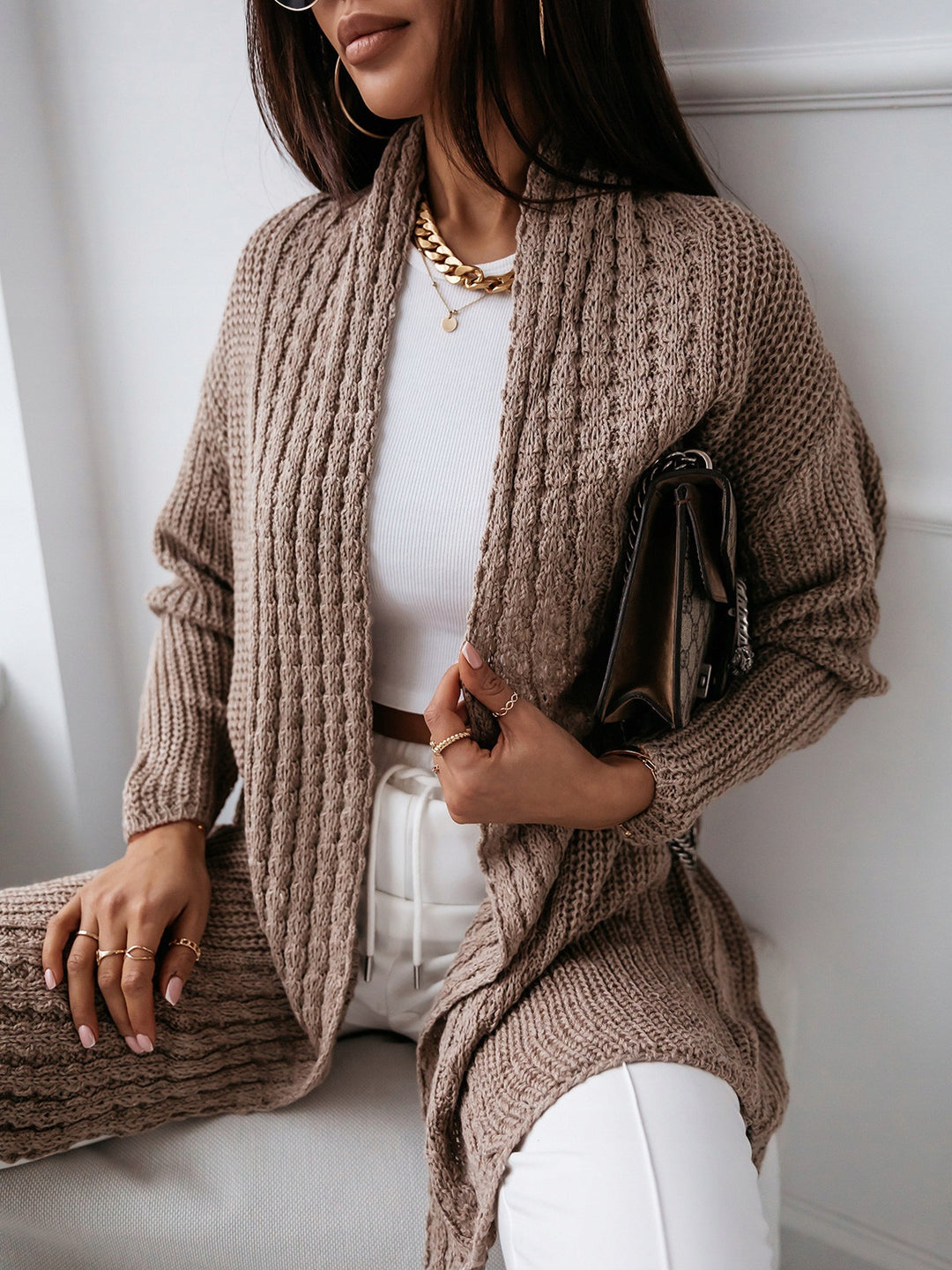 Damen Strick-Cardigan mit strukturiertem Muster und offenem Schnitt Drune