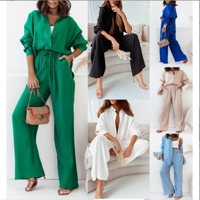 Damen nan lockeres zweiteiliges Lounge-Set mit Oversize-Hemd und elastischer Bundhose Drune