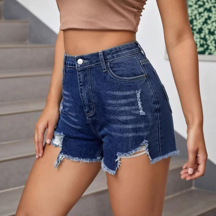 Damen lässige Destroyed Jeansshorts mit hohem Bund und fransigen Abschlüssen Drune