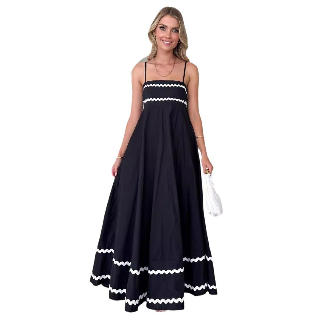 Damen luftiges Langkleid mit zarten Rüschendetails und verstellbaren Spaghettiträgern Drune