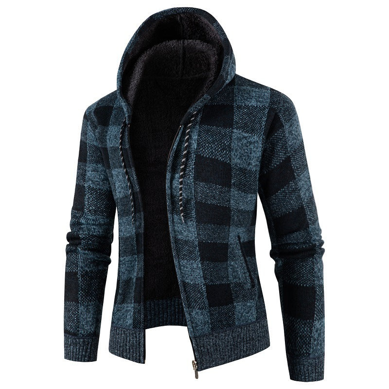 Herren Fleece-Kapuzenjacke mit Karomuster und weichem Innenfutter Drune