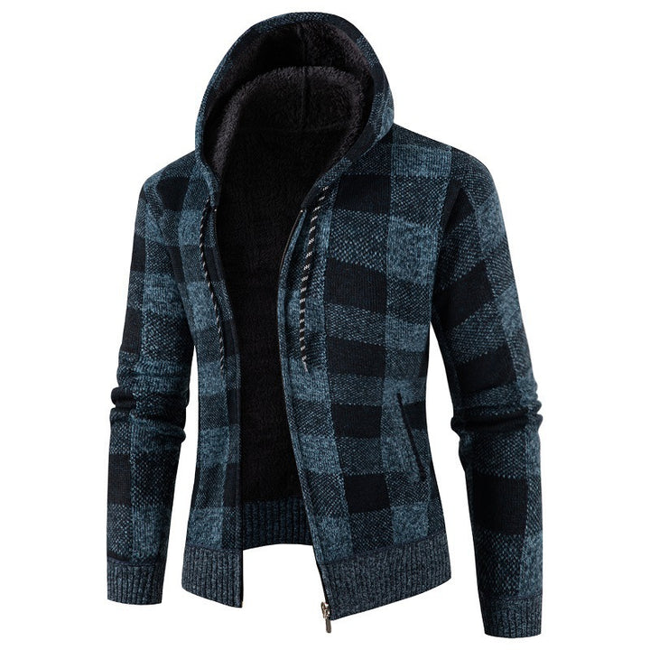 Herren Fleece-Kapuzenjacke mit Karomuster und weichem Innenfutter Drune
