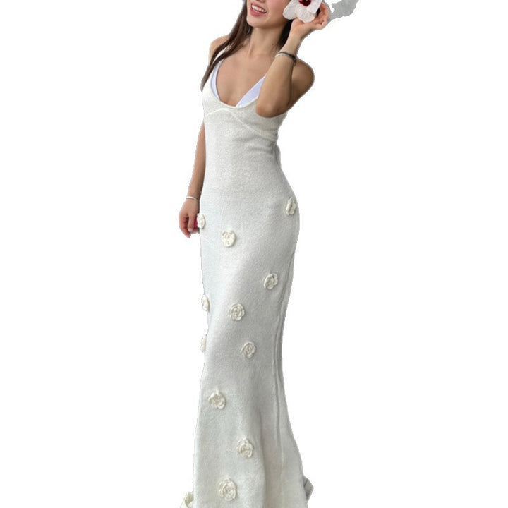 Damen Elegantes gehäkeltes Maxikleid mit floralen Applikationen Drune