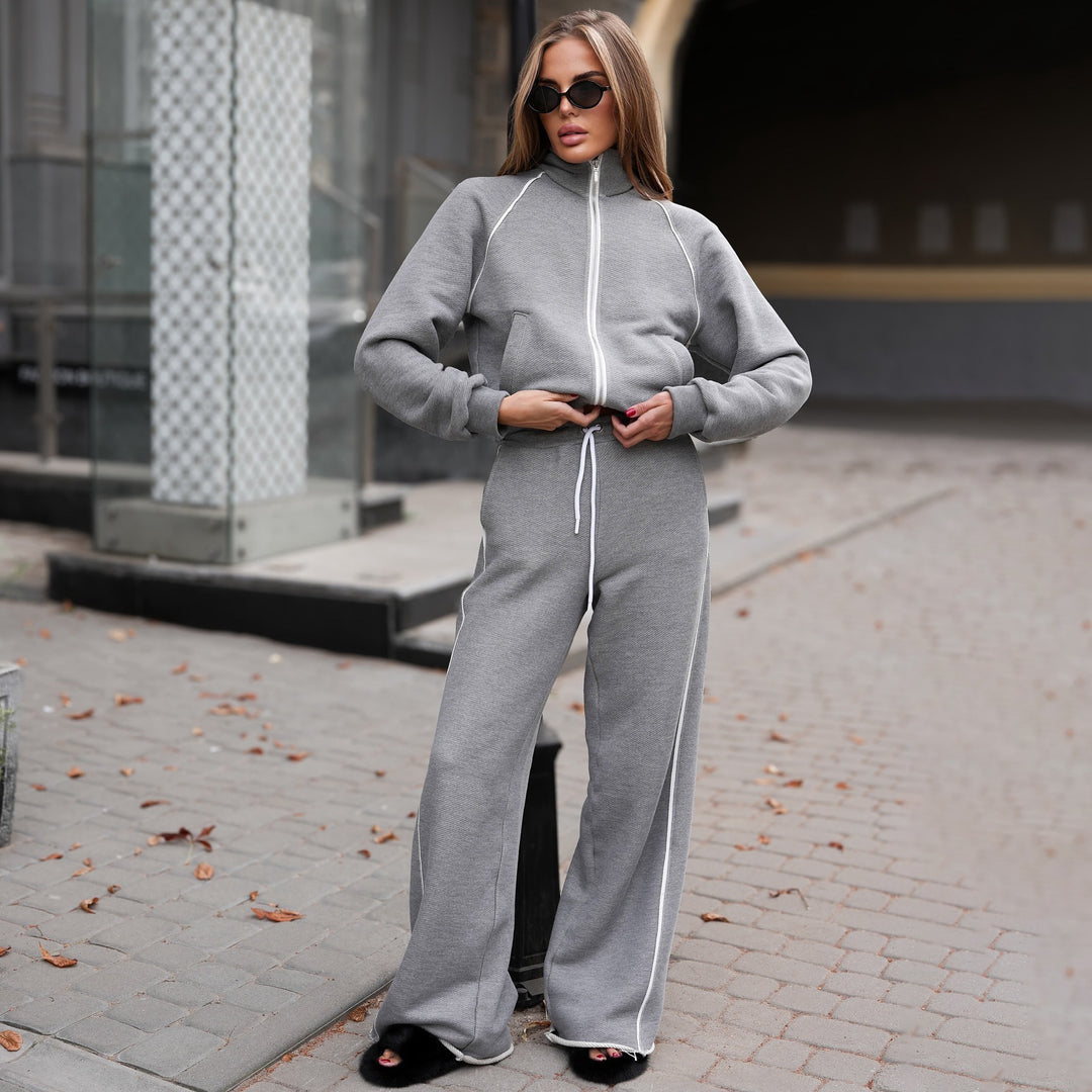 Damen lässiger Sportanzug mit hohem Kragen und elastischen Bündchen Drune