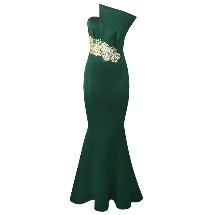 Damen elegantes Abendkleid mit asymmetrischem Design und kunstvoller Stickerei Drune