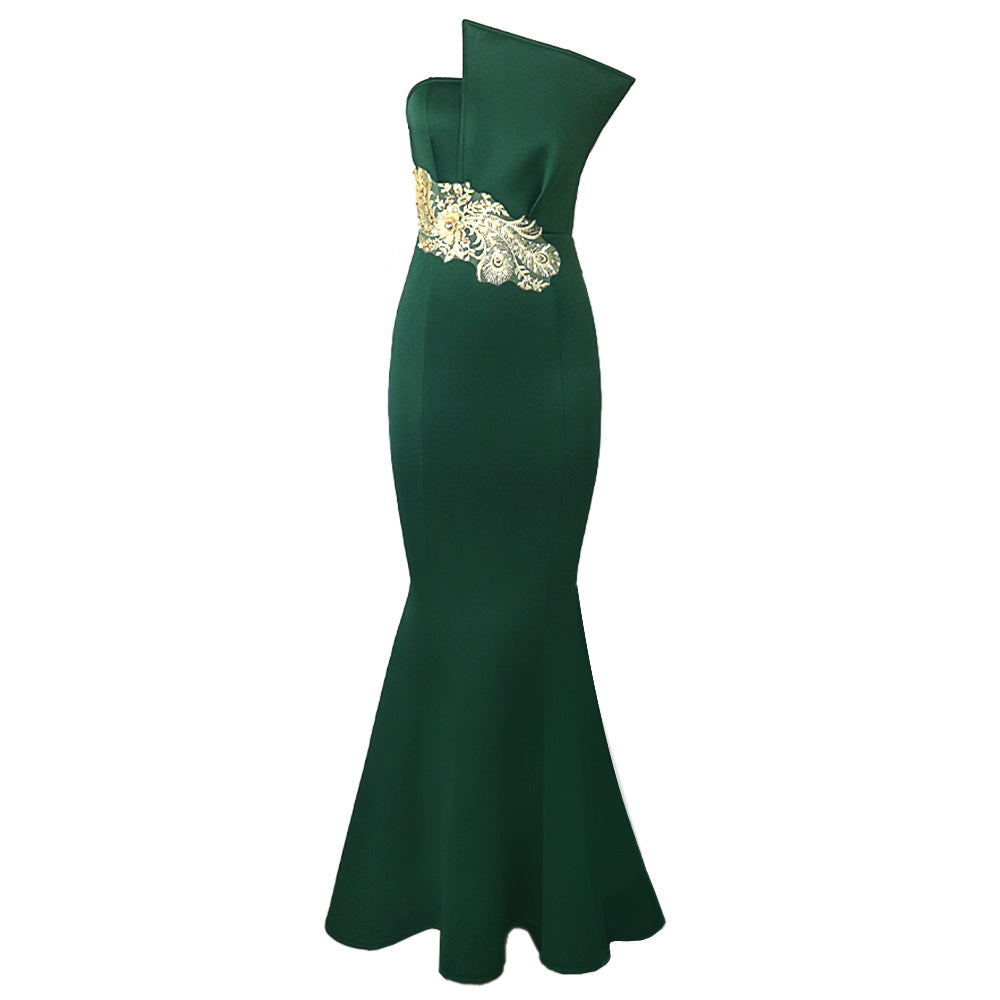 Damen Elegantes asymmetrisches Abendkleid mit floralen Verzierungen Drune
