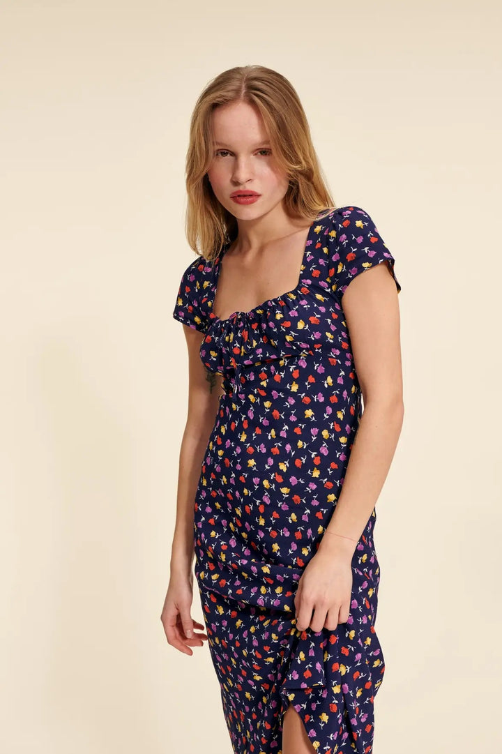 Damen Midikleid mit elastischem Taillenzug und raffinierten Rüschendetails Drune