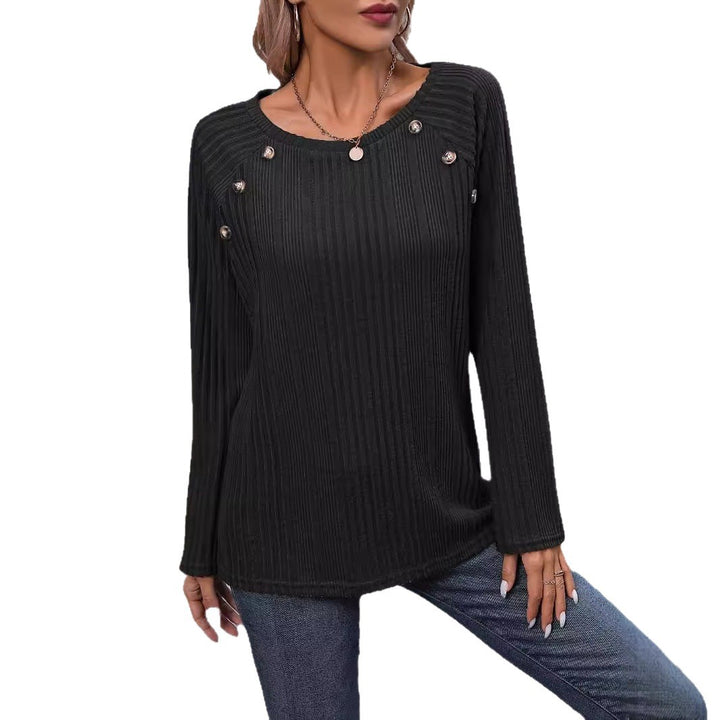 Damen Strickoberteil mit modischem Rippendesign und dekorativen Knopfdetails Drune