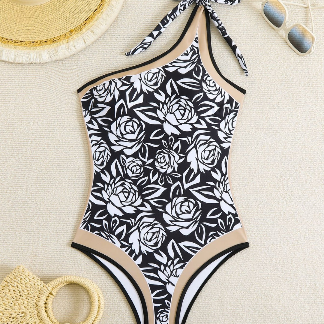 Damen Einteiler Badeanzug mit floralem Design und Halterneck Drune