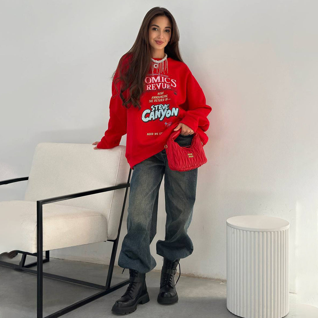 Damen Oversized Sweatshirt mit auffälligem Grafikdruck Drune