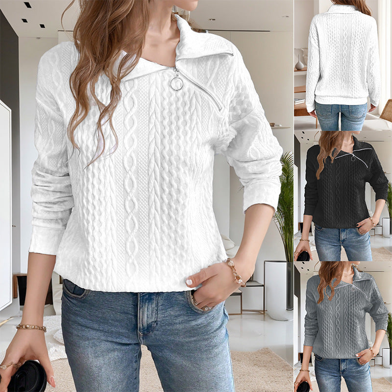 Damen legerer Strickpullover mit kurzem Reißverschluss und strukturierter Oberfläche Drune