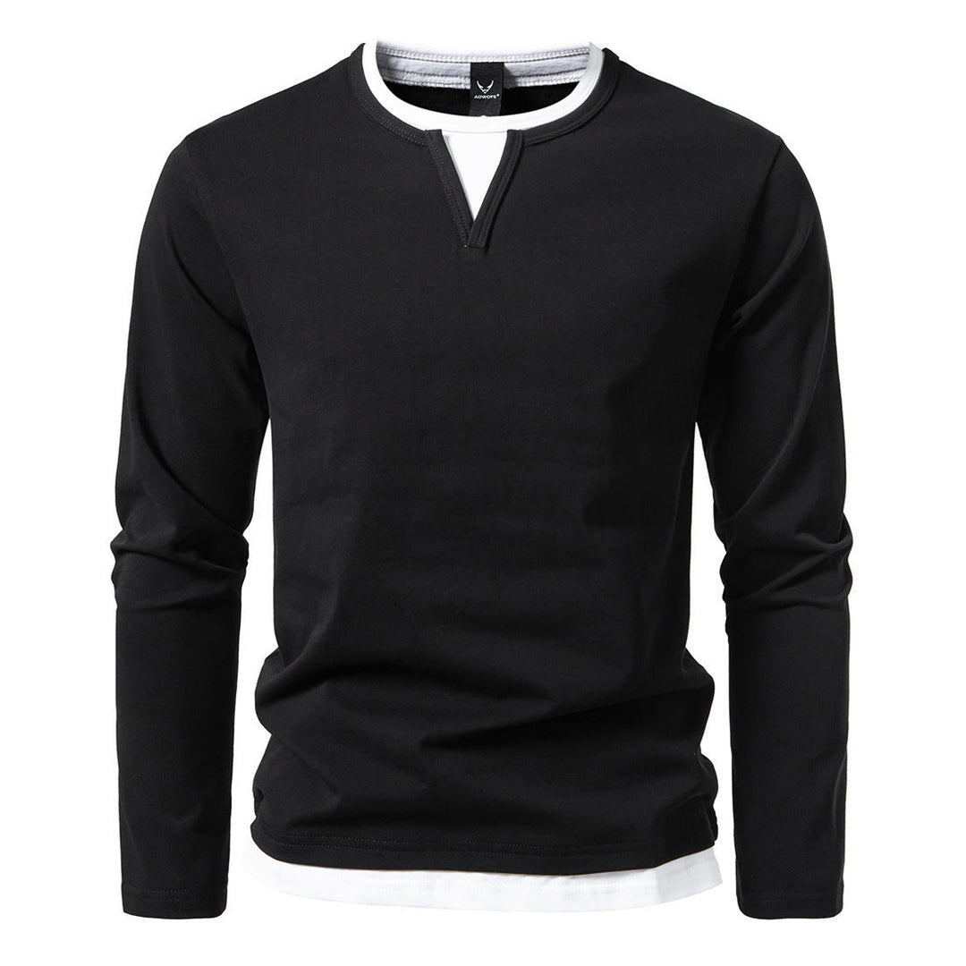 Herren langärmliges T-Shirt mit modernem V-Ausschnitt und auffälligen Akzenten Drune