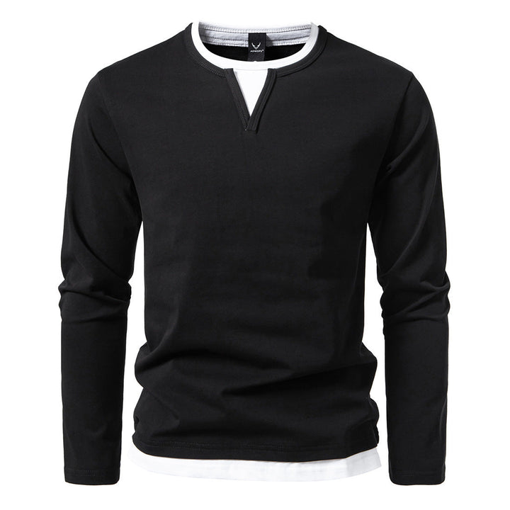 Herren langärmliges T-Shirt mit modernem V-Ausschnitt und auffälligen Akzenten Drune