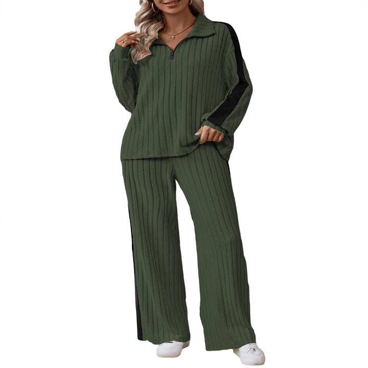 Damen bequemer Loungewear-Set mit strukturiertem Stoff und Halbzip Drune