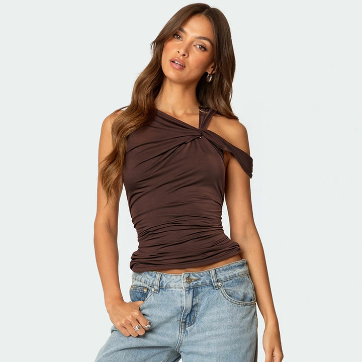 Damen elegantes Oberteil mit asymmetrischem Schnitt und raffiniertem Drapierungsdetail Drune