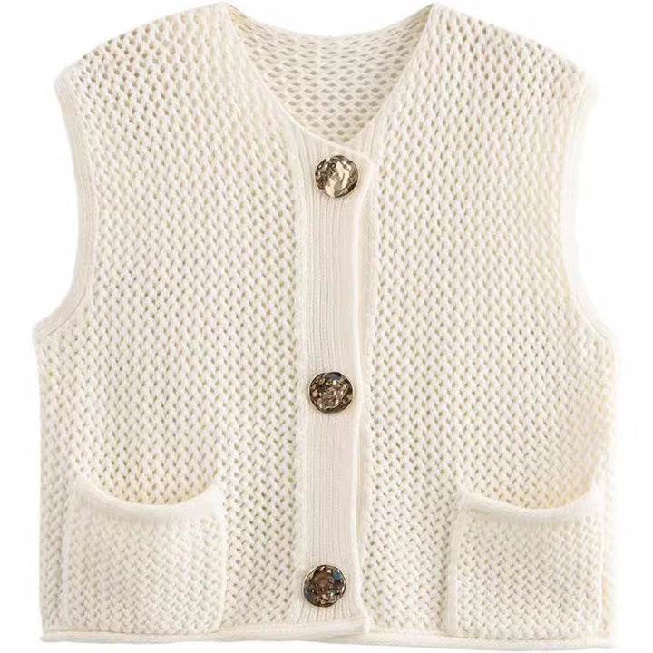 Damen Strickweste mit dekorativen Knöpfen und Taschen Drune