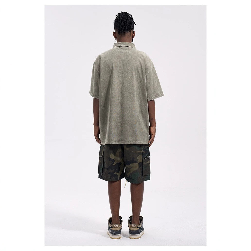 Herren nan Cargo-Shorts im Camouflage-Ripstop mit Elastikbund, Tunnelzug und Reißverschlusstaschen Drune
