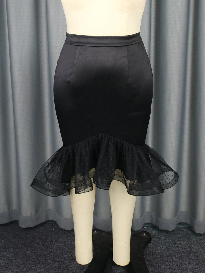 Damen figurumschmeichelnder Bleistiftrock mit transparentem Volant Drune