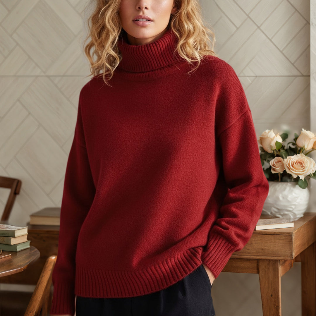 Damen nan Oversize Rollkragenpullover aus Feinstrick mit gerippten Bündchen Drune