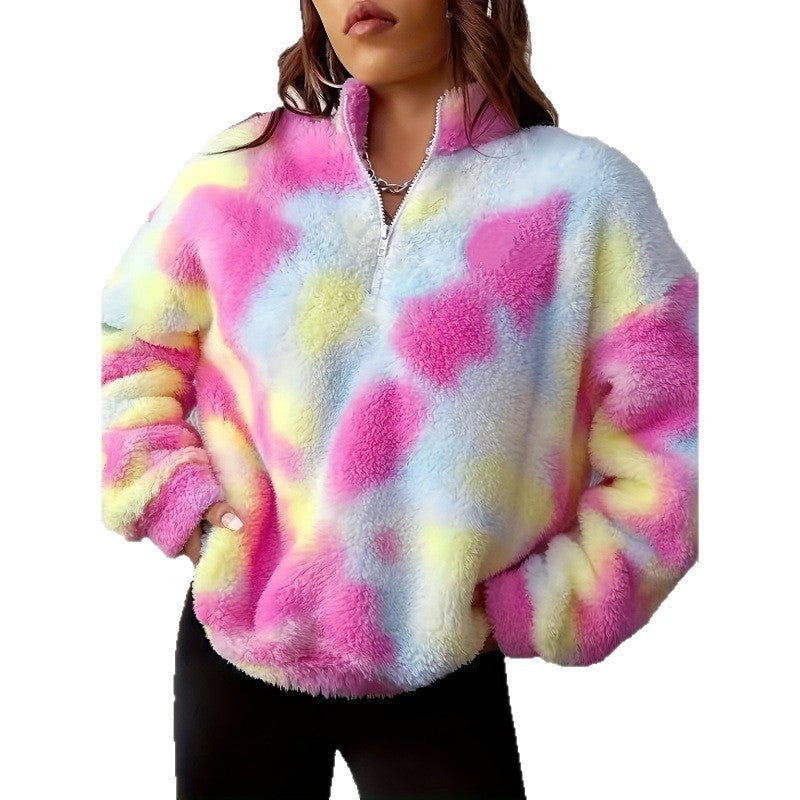 Damen kuscheliger Fleece-Pullover mit halbem Reißverschluss Drune