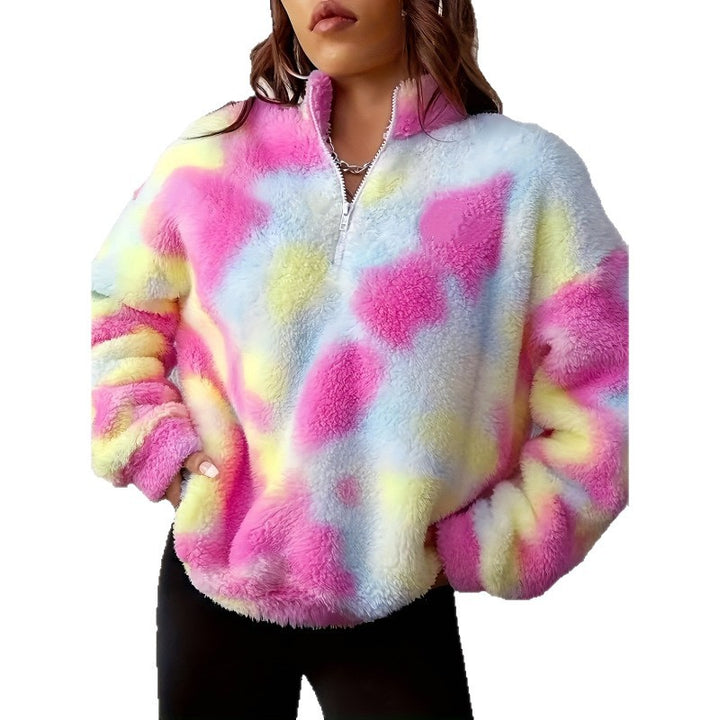 Damen kuscheliger Fleece-Pullover mit halbem Reißverschluss Drune