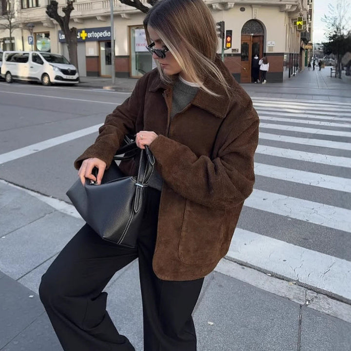 Drune | Damen Oversized Teddyjacke mit Knopfschluss