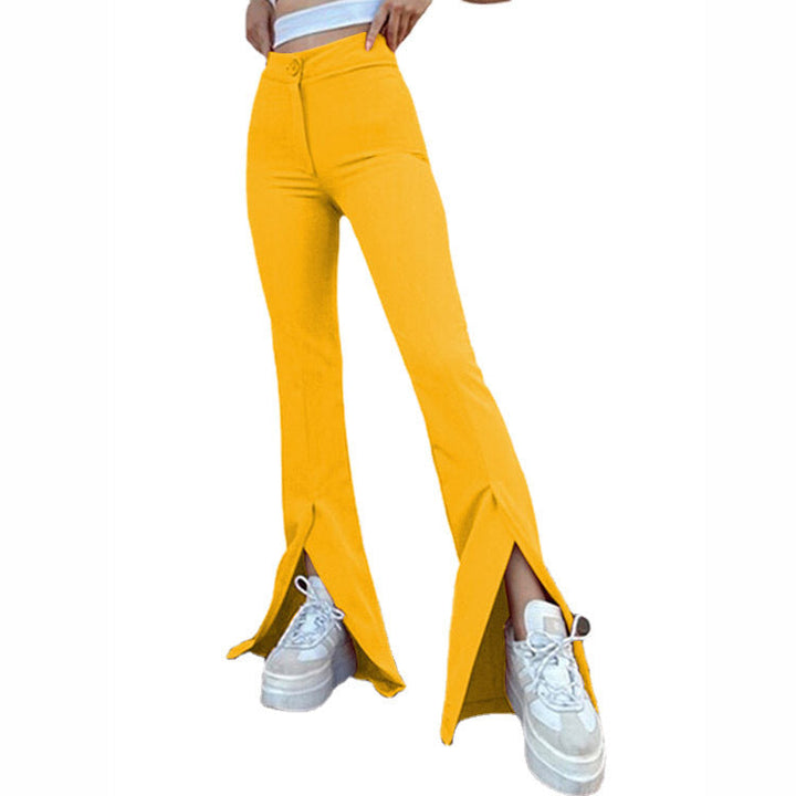 Damen Flared-Hose mit seitlichen Schlitzen und hohem Bund Drune