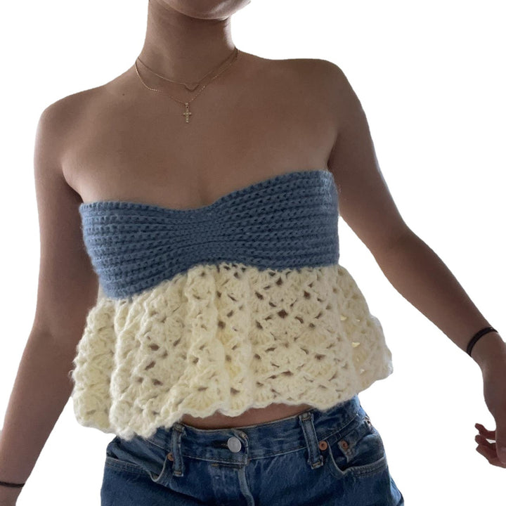 Damen gehäkeltes Bandeau-Oberteil mit voluminösem Saum Drune