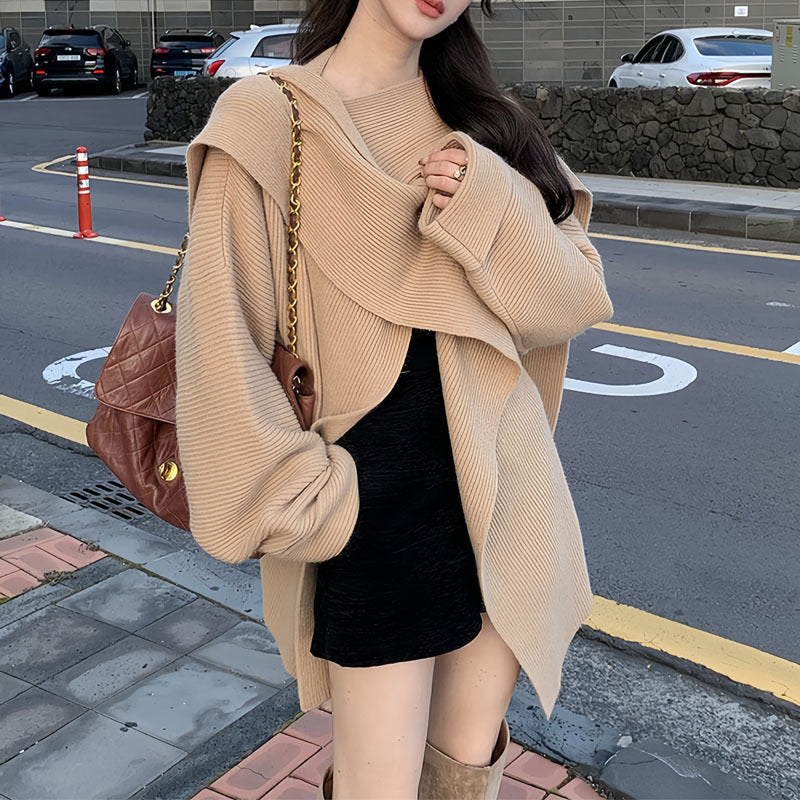 Damen lässiger oversized Strickpullover mit asymmetrischem Schnitt und weichem Material Drune