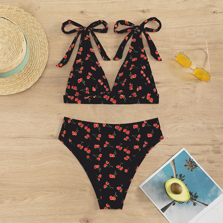 Damen Triangel-Bikini mit verspieltem Kirschmotiv Drune